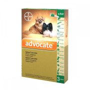 Адвокат до 4 кг 1 уп.(3 пипетки*0,4мл) для собак (инсектоакарицид,антигельминтик)